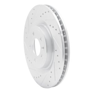 Ford Mustang Brake Rotor (1) - Front Left - R1 Concepts - Drilled & Slotted - Silver - `11-`14